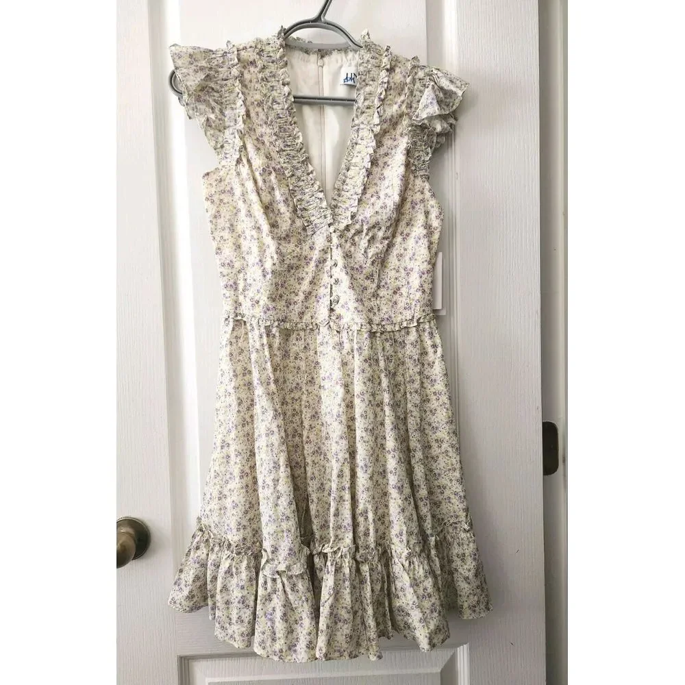 LINI Melissa floral Dress fit and flare ruffle Button Lavander Color Size XS - Picture 2 of 14